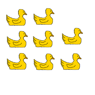 eight yellow cartoon ducks