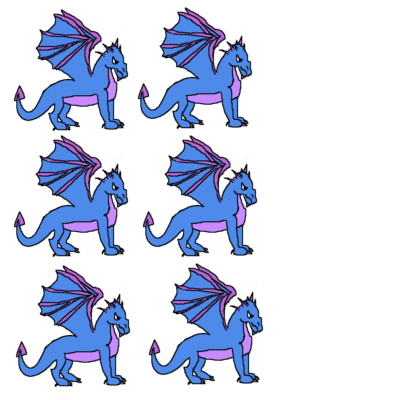 six blue and purple dragons