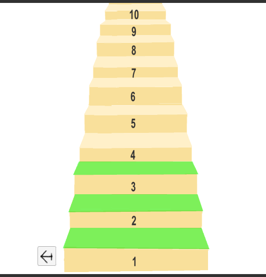 Screenshot showing stairs labelled 1 to 10.  The first 3 stairs have green treads, the rest are yellow.