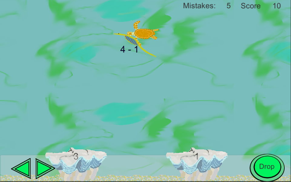 cartoon of seaturtle carrying pipefish underwater above clams labeled with numbers